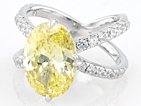 Canary And White Cubic Zirconia Rhodium Over Sterling Silver Ring 15.43ctw