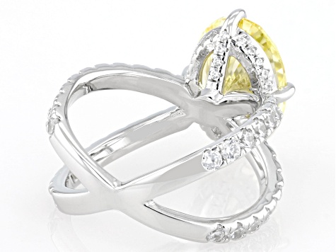 Canary And White Cubic Zirconia Rhodium Over Sterling Silver Ring 15.43ctw