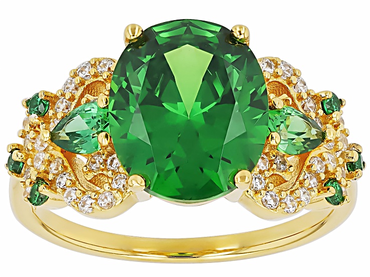 Green And White Cubic Zirconia 18k Yellow Gold Over Sterling Silver Ring 8.12ctw