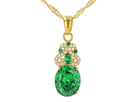 Green And White Cubic Zirconia 18k Yellow Gold Over Sterling Silver Pendant 7.44ctw