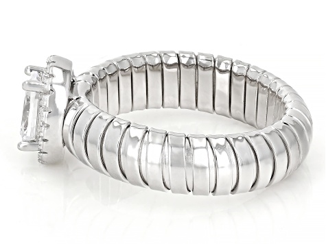 White Cubic Zirconia Rhodium Over Sterling Silver Oval