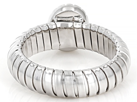 White Cubic Zirconia Rhodium Over Sterling Silver Oval