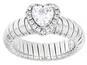White Cubic Zirconia Rhodium Over Sterling Silver Heart Tubogas Ring 1.59ctw