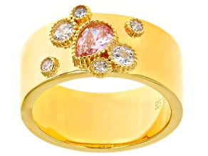 Pink And White Cubic  Zirconia 18k Yellow Gold Over Sterling Silver Ring 1.27ctw