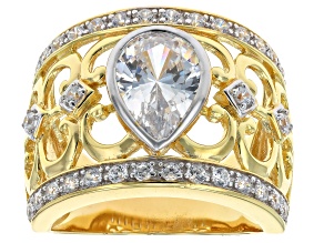White Cubic Zirconia 18k Yellow Gold Over Sterling Silver Ring 3.62ctw