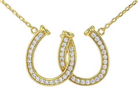 White Cubic Zirconia 18k Yellow Gold Over Sterling Silver Horseshoe Necklace 0.54ctw
