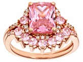 Pink And White Cubic Zirconia 18k Rose Gold Over Sterling Silver Ring Set 5.25ctw