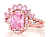 Pink And White Cubic Zirconia 18k Rose Gold Over Sterling Silver Ring Set 5.25ctw
