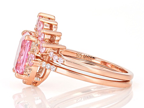 Pink And White Cubic Zirconia 18k Rose Gold Over Sterling Silver Ring Set 5.25ctw