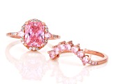 Pink And White Cubic Zirconia 18k Rose Gold Over Sterling Silver Ring Set 5.25ctw