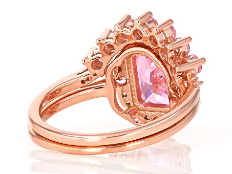 Pink And White Cubic Zirconia 18k Rose Gold Over Sterling Silver Ring Set 5.25ctw