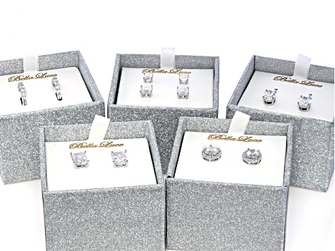 White Cubic Zirconia Rhodium Over Sterling Silver Boxed Earring Set 17.49ctw