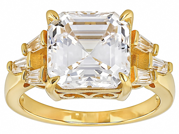 White Cubic Zirconia 18k Yellow Gold Over Sterling Silver Asshcer