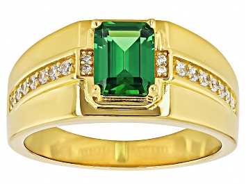 Picture of Green And White Cubic Zirconia 18k Yellow Gold Over Sterling Silver Men's Ring 3.02ctw