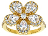 White Cubic Zirconia 18k Yellow Gold Over Sterling Silver Flower Ring 4.96ctw