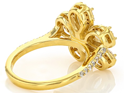 White Cubic Zirconia 18k Yellow Gold Over Sterling Silver Flower Ring 4.96ctw