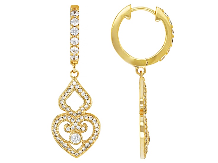 White Cubic Zirconia 18k Yellow Gold Over Sterling Silver Earrings 2.04ctw