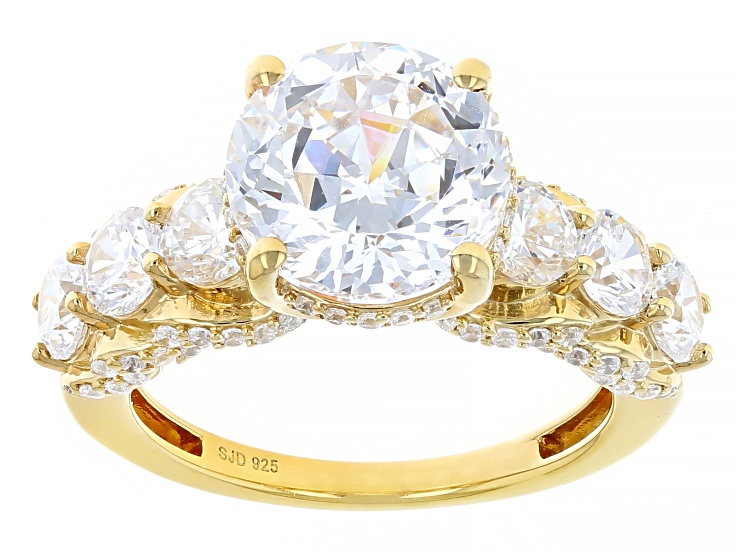 White Cubic Zirconia 18k Yellow Gold Over Sterling Silver 85 Facet Ring 9.15ctw