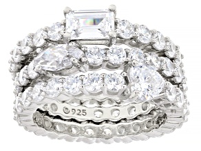 White Cubic Zirconia Platinum Over Sterling Silver Boxed Ornament Ring Set 9.78ctw