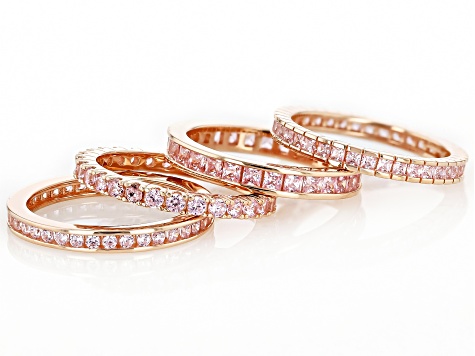 Pink Cubic Zirconia 18k Rose Gold Over Sterling Silver Ring Set 6.56ctw