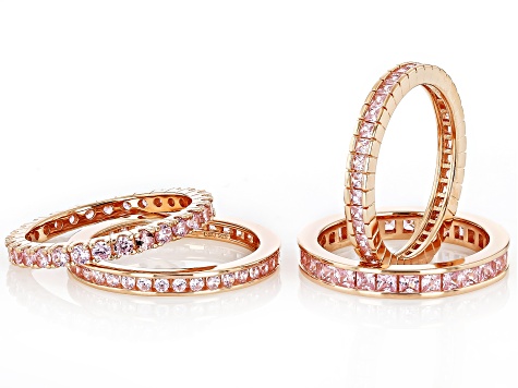 Pink Cubic Zirconia 18k Rose Gold Over Sterling Silver Ring Set 6.56ctw