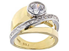 White Cubic Zirconia 18k Yellow Gold And Rhodium Over Sterling Silver Ring 3.48ctw