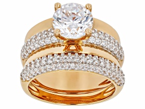 White Cubic Zirconia 18k Yellow Gold Over Sterling Silver Ring Set 5.33ctw