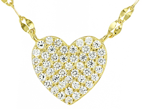 White Cubic Zirconia 14k Yellow Gold Over Sterling Silver Heart Necklace 0.46ctw