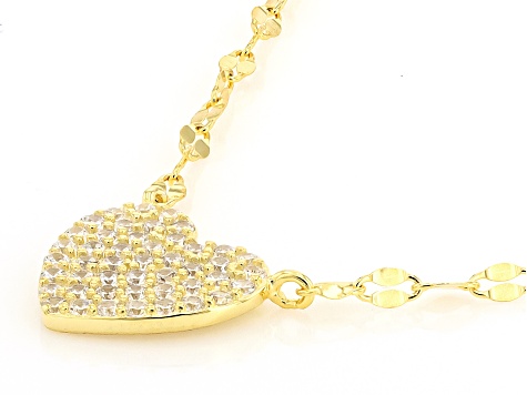 White Cubic Zirconia 14k Yellow Gold Over Sterling Silver Heart Necklace 0.46ctw