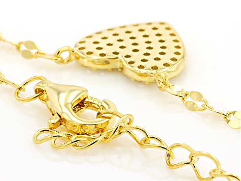 White Cubic Zirconia 14k Yellow Gold Over Sterling Silver Heart Necklace 0.46ctw