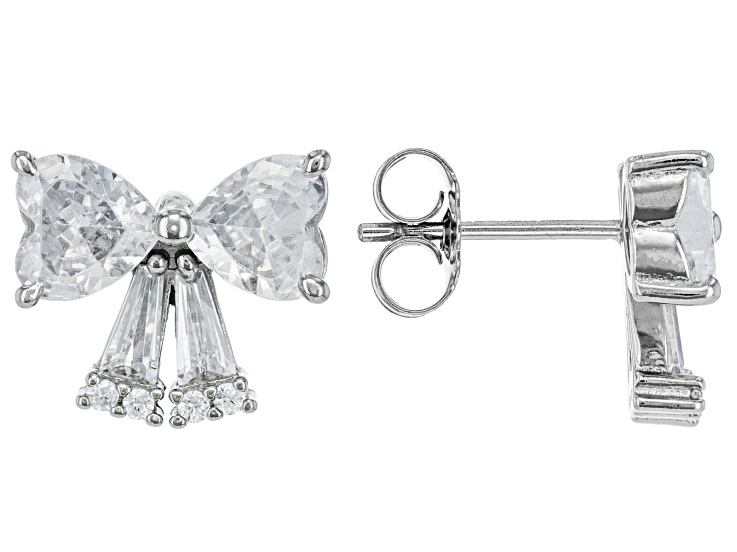 White Cubic Zirconia Rhodium Over Sterling Silver Bow