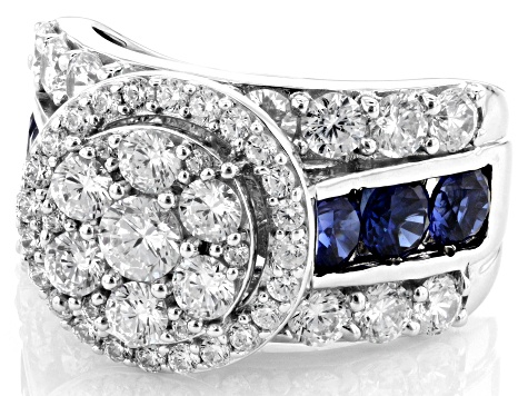 Blue And White Cubic Zirconia Rhodium Over Sterling Silver