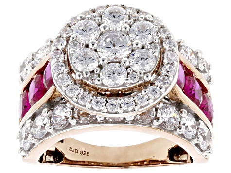 Red And White Cubic Zirconia 18k Rose Gold Over Sterling Silver Ring 7.00ctw