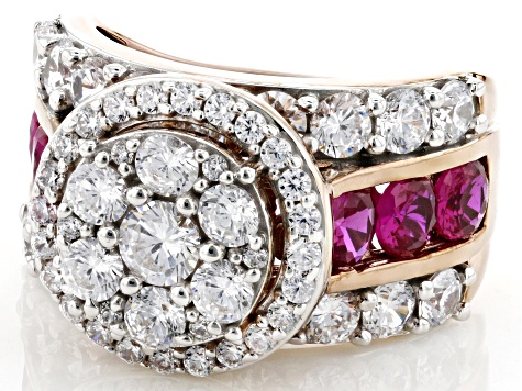 Red And White Cubic Zirconia 18k Rose Gold Over Sterling Silver Ring 7.00ctw