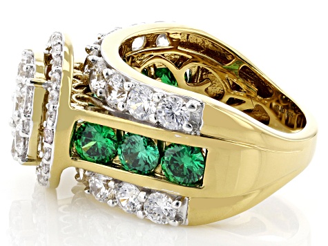 Green And White Cubic Zirconia 18k Yellow Gold Over Sterling