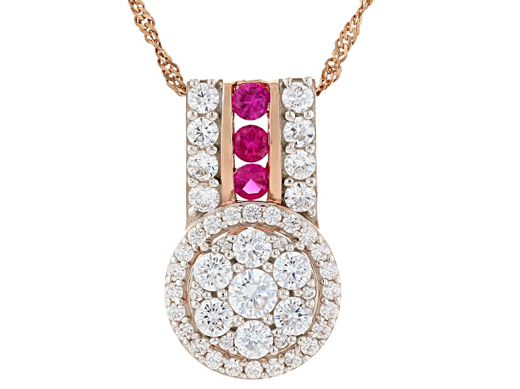 Red And White Cubic Zirconia 18k Rose Gold Over Silver Pendant With Chain 3.15ctw