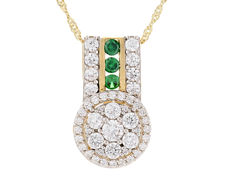 Green And White Cubic Zirconia 18k Yellow Gold Over Silver Pendant With Chain 3.15ctw