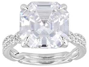 White Cubic Zirconia Platinum Over Sterling Silver Asscher Cut Ring 14.02ctw