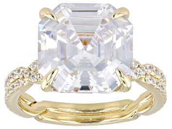 Picture of White Cubic Zirconia 18k Yellow Gold Over Sterling Silver Asscher Cut Ring 14.02ctw
