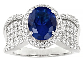 Blue And White Cubic Zirconia Rhodium Over Sterling Silver Ring 3.95ctw