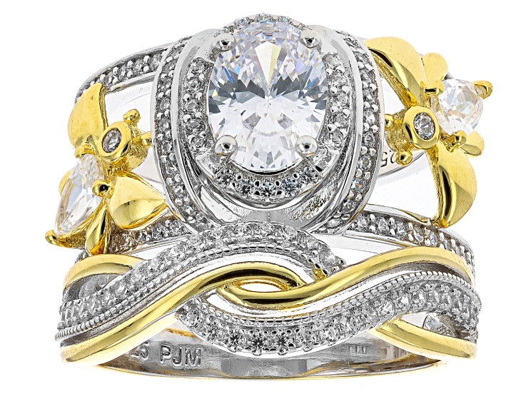 White Cubic Zirconia Rhodium And 18k Yellow Gold Over Sterling Silver Ring Set 3.62ctw