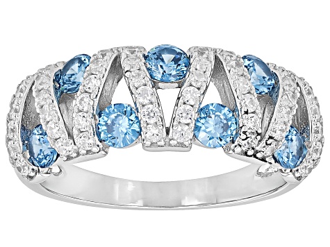 Blue And White Cubic Zirconia Rhodium Over Sterling Silver Ring 1.75ctw