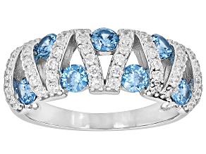 Blue And White Cubic Zirconia Rhodium Over Sterling Silver Ring 1.75ctw