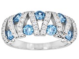 Blue And White Cubic Zirconia Rhodium Over Sterling Silver Ring 1.75ctw