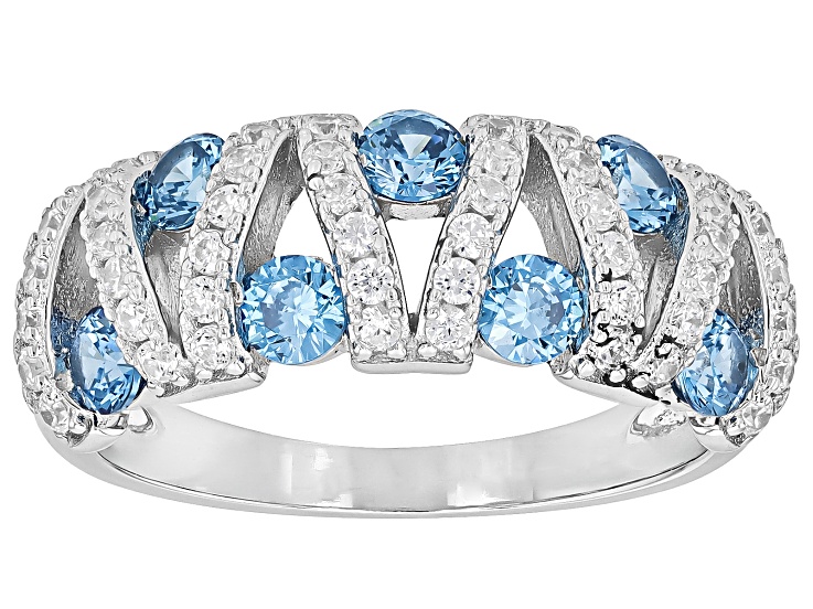 Blue And White Cubic Zirconia Rhodium Over Sterling Silver Ring 1.75ctw