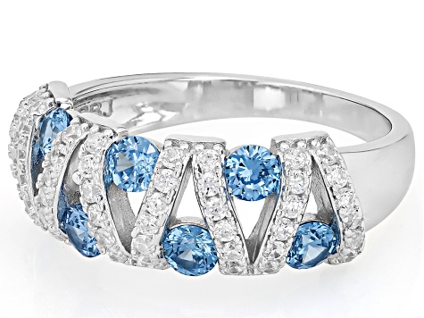 Blue And White Cubic Zirconia Rhodium Over Sterling Silver Ring 1.75ctw