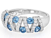 Blue And White Cubic Zirconia Rhodium Over Sterling Silver Ring 1.75ctw