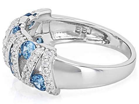 Blue And White Cubic Zirconia Rhodium Over Sterling Silver Ring 1.75ctw