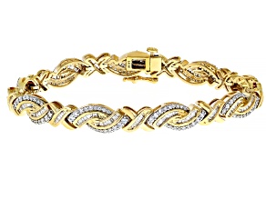 White Cubic Zirconia 18k Yellow Gold Over Brass Tennis Bracelet 4.80ctw