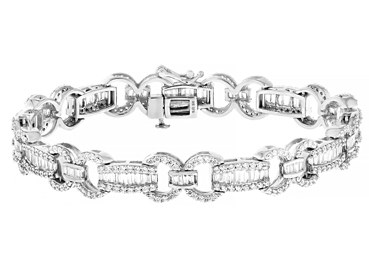 White Cubic Zirconia Rhodium Over Brass Tennis Bracelet 7.50